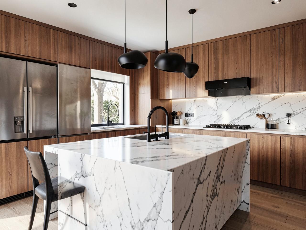 Luxury kitchen with marble island